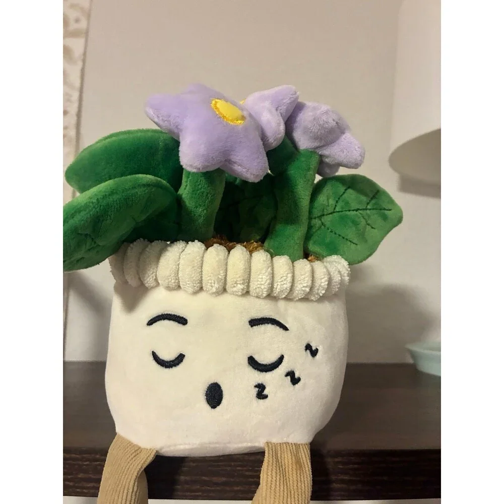 Cute Plush Potted Flower Plant Shelf Sitter Purple Flowers Dangling Legs